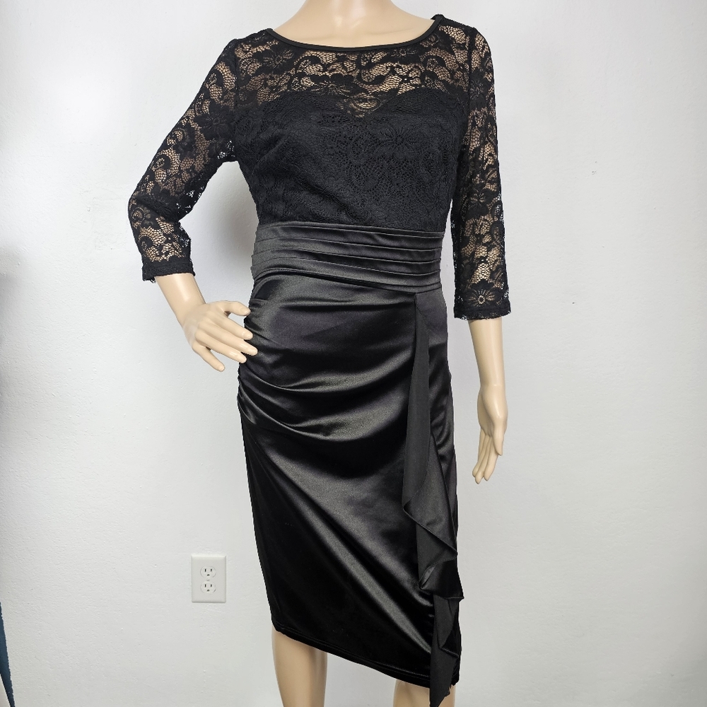 Vfshow Dress Black Lace Peplum Ruffle Sz S Whimsigoth New Years Black Tie
